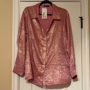 Shimmering Pink Button-Up Blouse